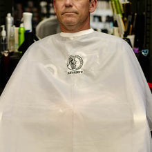 Load image into Gallery viewer, White cutting cape from King &amp; Country Grooming RESERVE men&#39;s hair styling products.